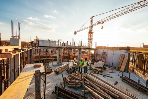 Investors and contractors on construction site